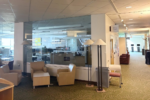 Photo of the Writing center space from the outside of the room.