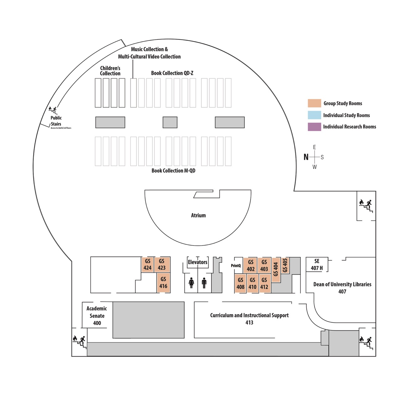 Floor Plan for the 4th floor of the library
