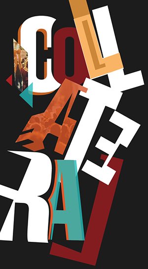 A black backdrop with the word 