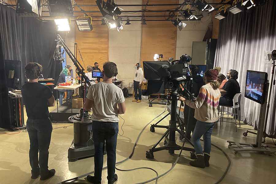 BCA students filming in the tv studio