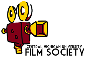 Film Society Logo, a maroon and gold drawing of a film camera with the text 