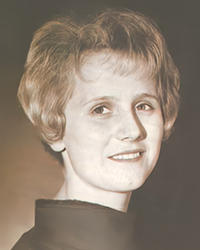 Headshot of Cheerie Anderson, a greyscale image cut from a newspaper