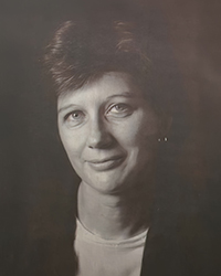 20250416_HallFame_PSKlein_001_200x250 Headshot of Pamela S Klein, a greyscale newspaper clipping