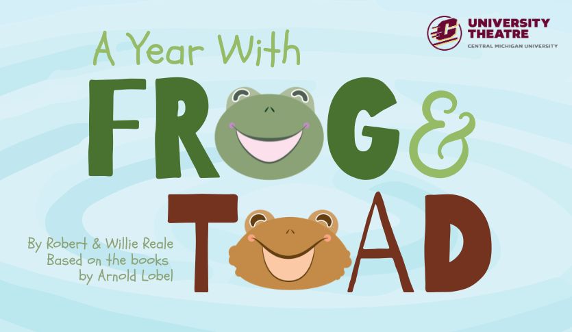 A light blue background with the title A Year with Frog and Toad in brown and green. By Robert and Willie Reale, based on the books by Arnold Lobel