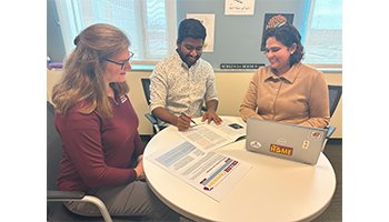 Sathwik Duvvuru is working with their supervisors, Parveeza Gala and Christina Prout, in the MSA office.