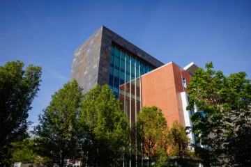A low angle view of the EHS Building.