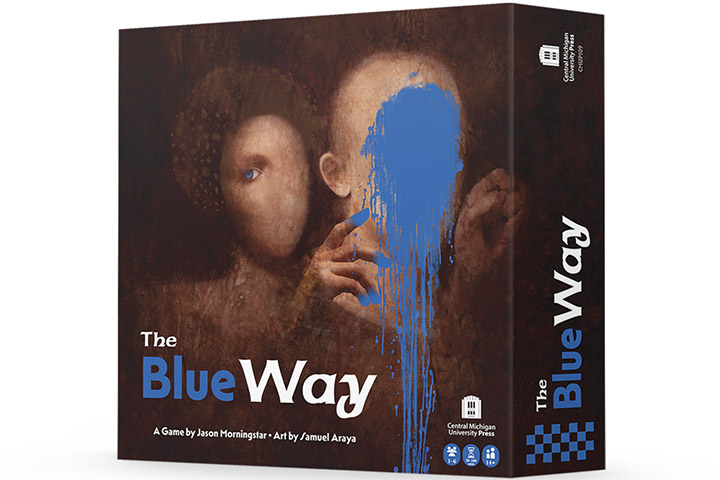 Image of the box for the game The Blue Way by Jason Morningstar with art by Samuel Araya.