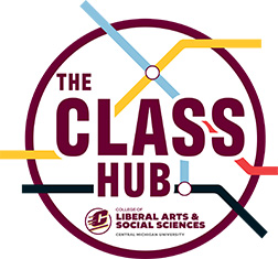 Logo with maroon circle and lettering for the CLASS HUB.