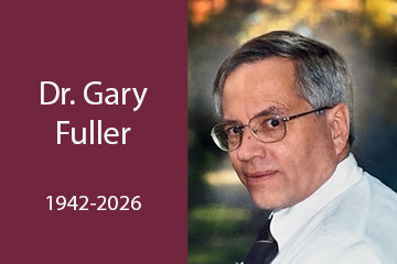Image of Gary Fuller wearing glasses and a white shirt and tie with the words 1942-2026
