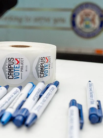 Close-up picture of table materials at Rock the Vote event