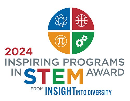 2024 Inspiring Programs in STEM Award logo from INSIGHT Into Diversity, featuring four colorful quadrants with icons representing science, technology, engineering, and math.