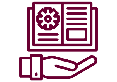 Service Catalog icon. Open book icon with hand underneath it.