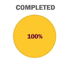 Maroon and gold pie chart showing percentage of overall project completed.