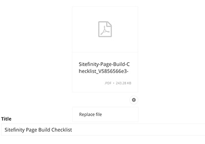 A screenshot showing the Replace document button in the backend of Sitefinity.