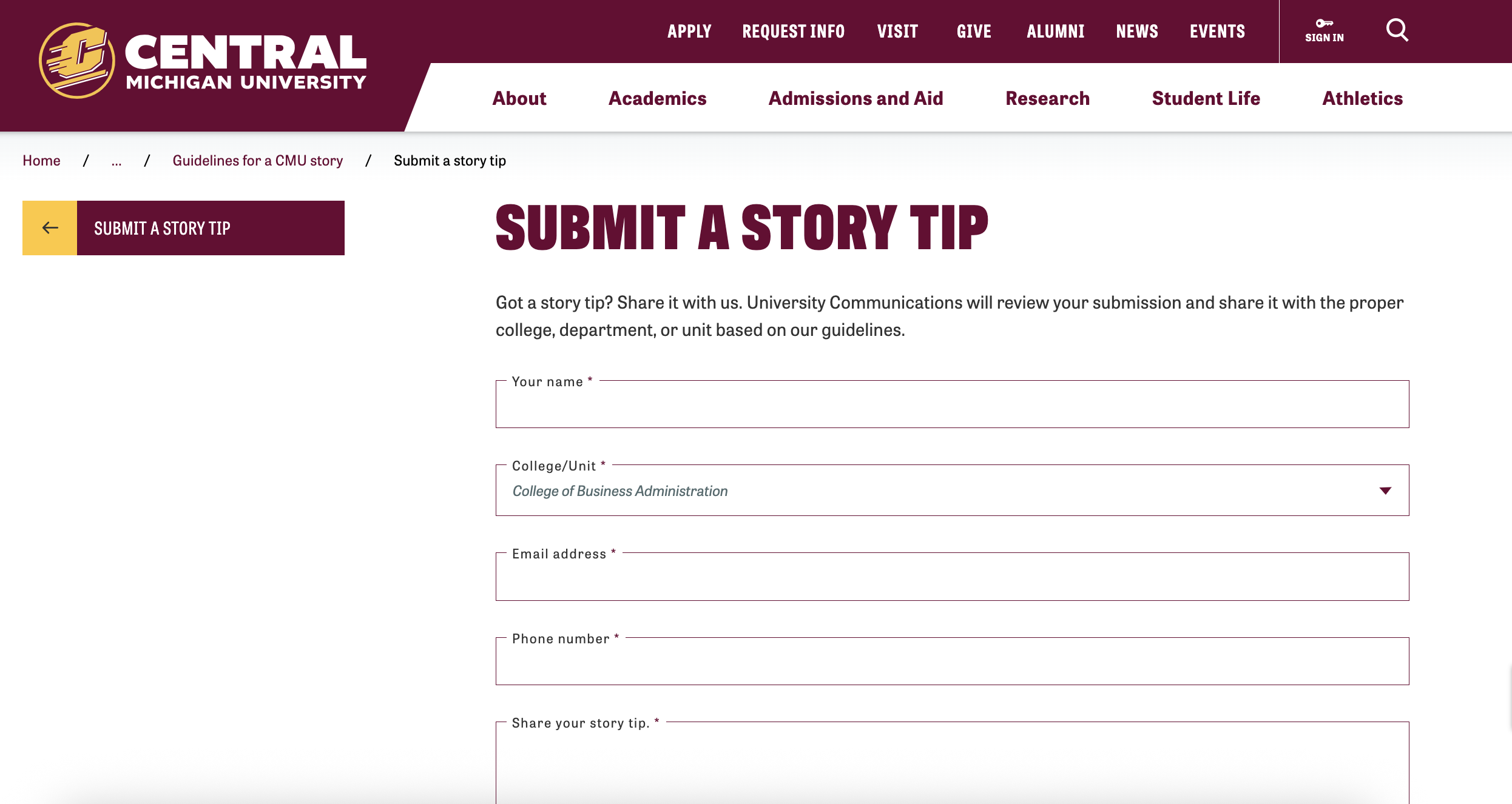 A screenshot of a Sitefinity web page showing a form.