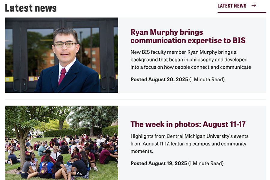 A screenshot of the news widget in Sitefinity showing the featured news view.