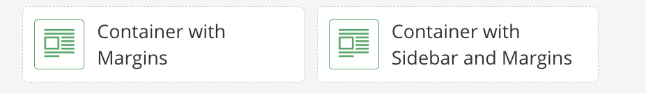 A screenshot of the container options in NET Core. Two rectangles with the phrases container with margins and container with sidebar and margins respectively.