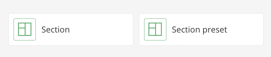 A screenshot of the section options in NET Core. Two rectangles with the text section and section preset.