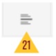 a paragraph icon with a bold horizontal line through the middle, underneath a maroon and gold label of 23