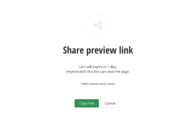 share preview screenshot, black heading share preview with green button reading copy link