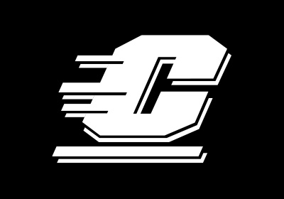 Central Michigan University Action C in one color maroon on a black background.