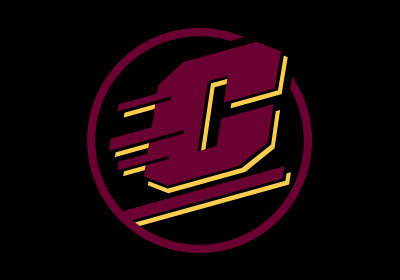 Central Michigan University Action C Circle in maroon and gold color on a black background.