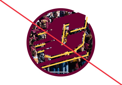 Circle Action C in maroon and gold with a crowd image at a football game in the background of the circle.