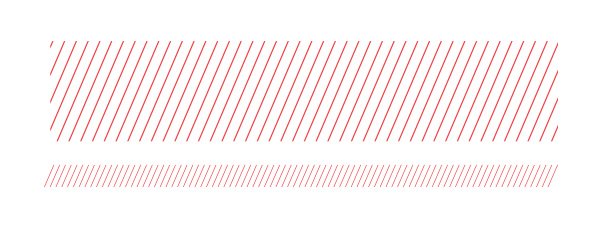 Graphic elements example, two red hash patterns sit one on top of the other, filled with diagonal stripe patterns, all on a white background.