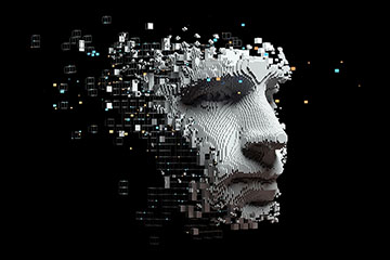 An AI-generated image of a pixelated face of a man.