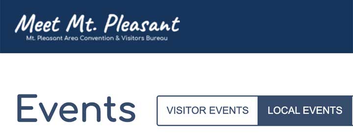 A screenshot image of the Meet Mt. Pleasant events webpage