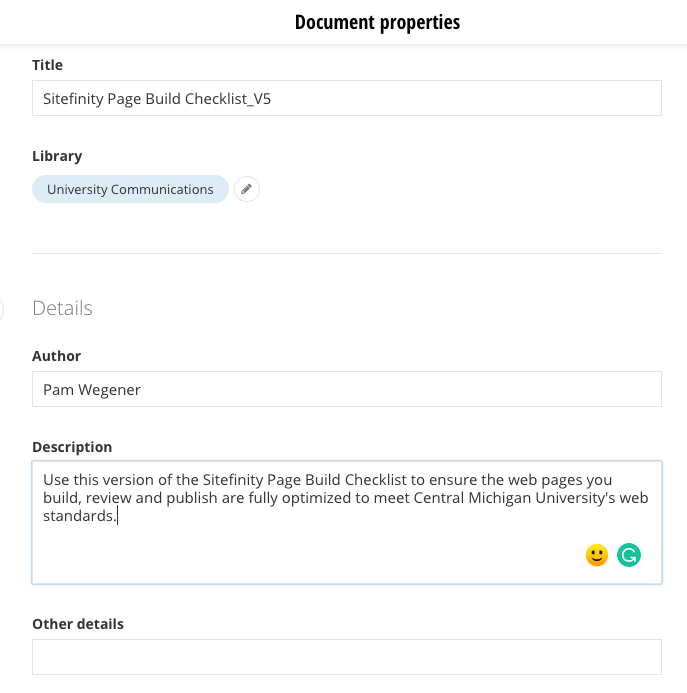 Enter document information in the required fields