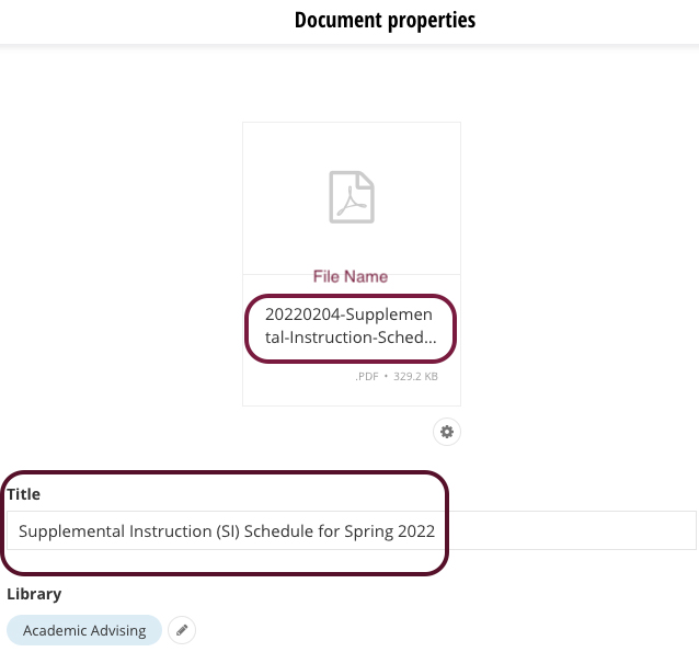 The document's title should tell users about its content and should be different than the file name
