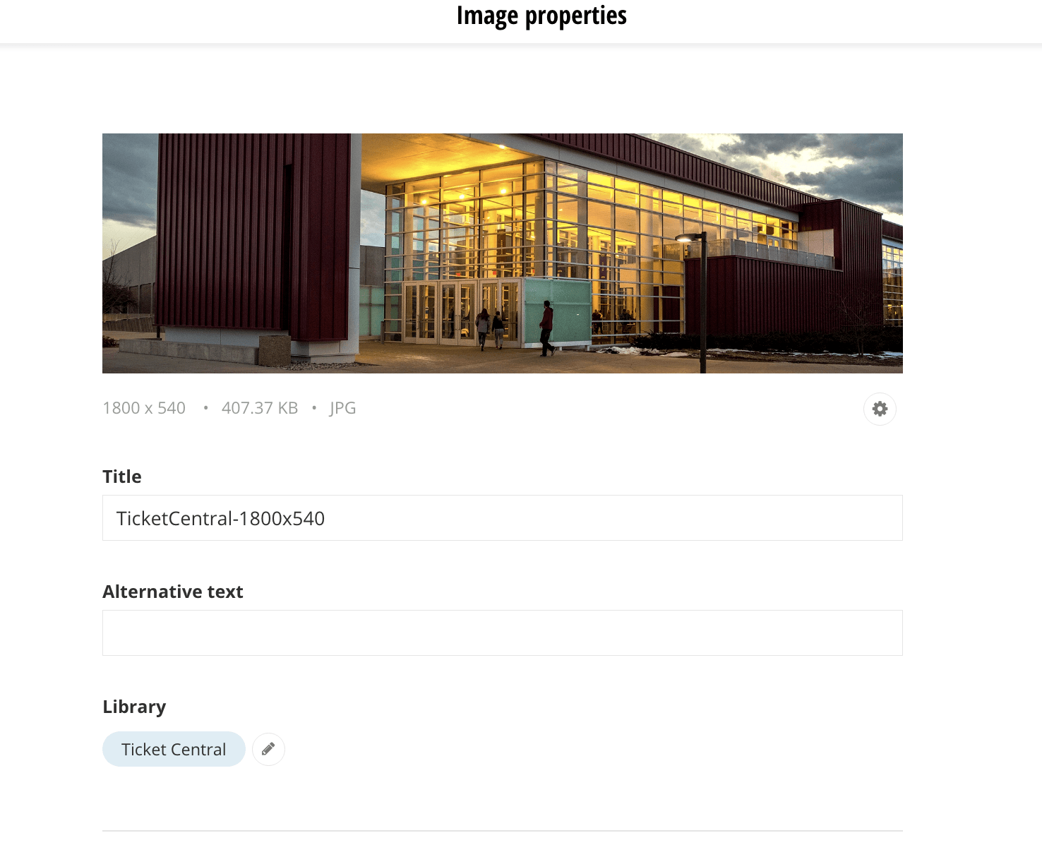 Screenshot showing the image properties fields.