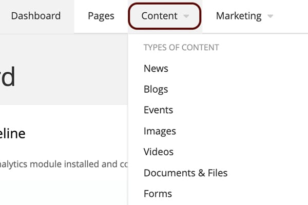 Graphic shows items under the content drop-down menu.