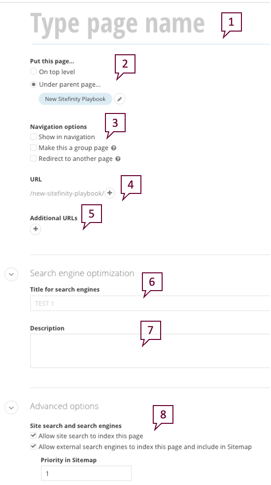 Title and properties fields to be filled out.