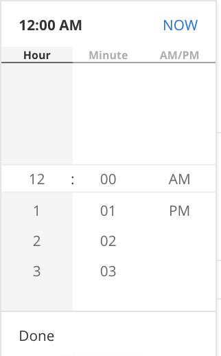 A screenshot of the time selection field from the backend of a news item in Sitefinity.