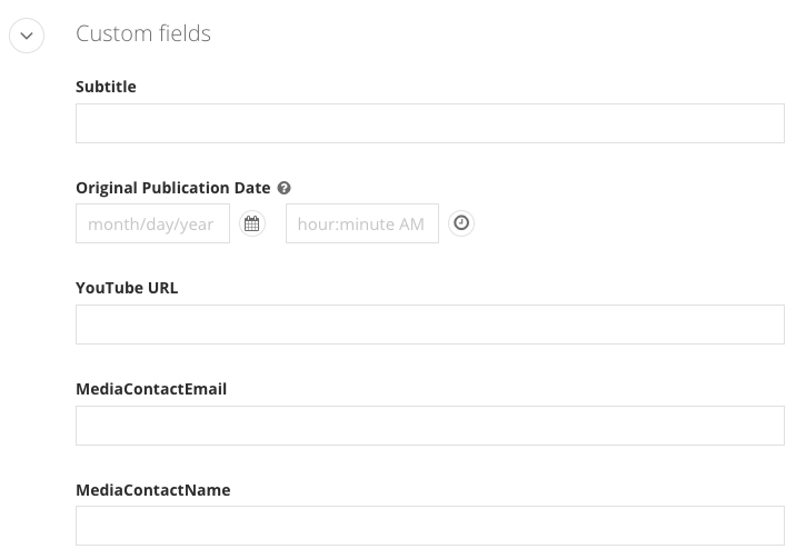screen capture of Sitefinity news item custom fields