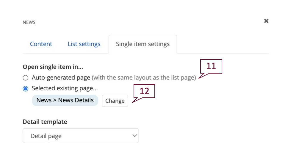 The backend of the news widget showing the settings for the single item settings tab.