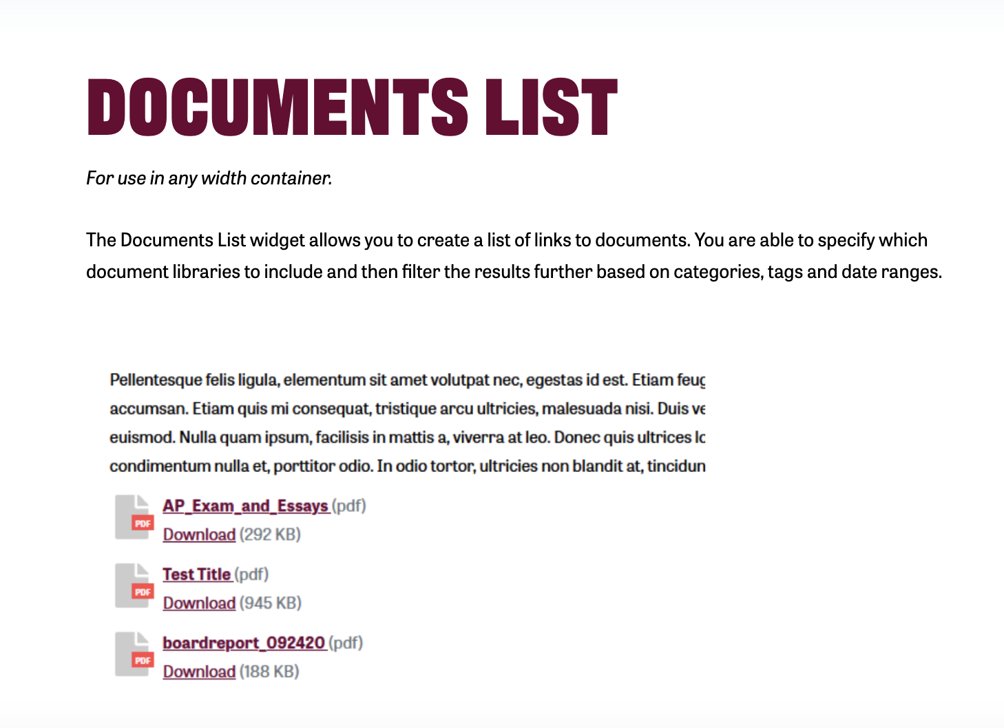 Documents List widget preview