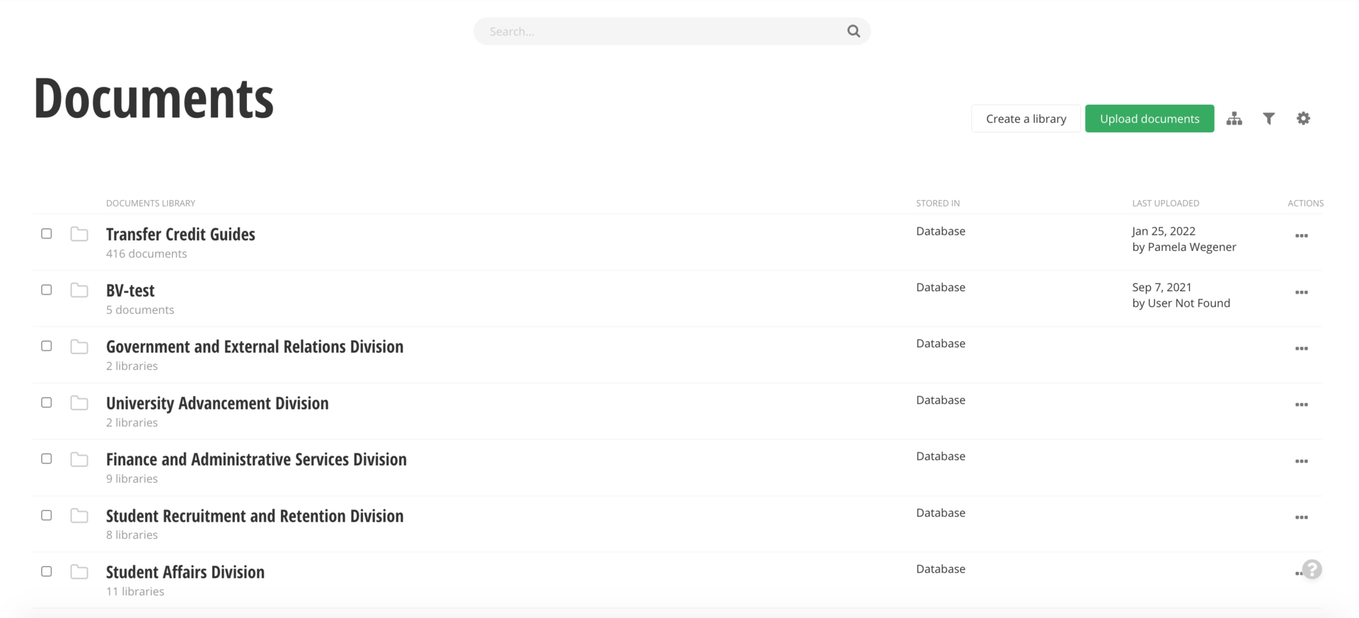 Screenshot of the backend of the documents module under content in Sitefinity.