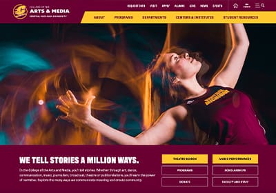 A screenshot of a webpage in Sitefinity showing the college hero widget.