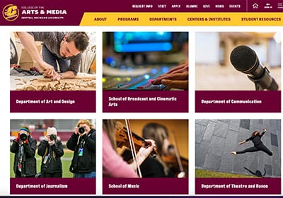 A screenshot of a webpage in Sitefinity showing the maroon link cards widget.