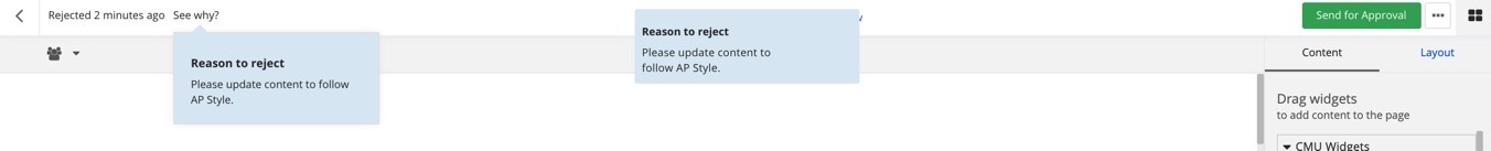A screenshot of a rejected page showing the reason for rejecting.