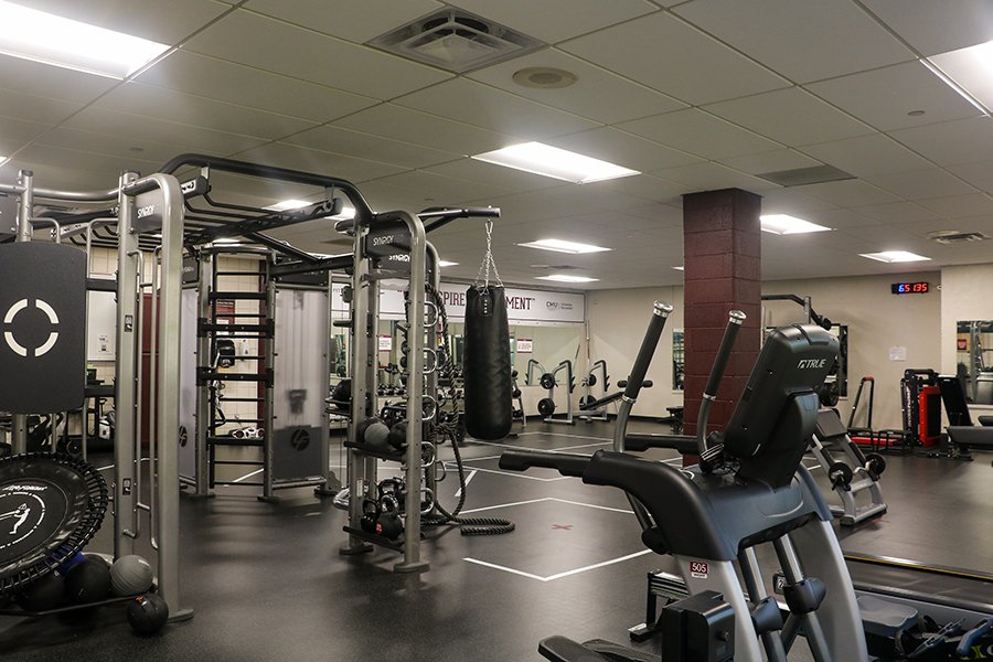 Multi-purpose fitness room, located in the Student Activity Center, has a variety of workout equipment.