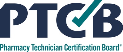 The letters PTCB in dark blue with a checkmark between the C and B. They are above the words Pharmacy Technician Certification Board.