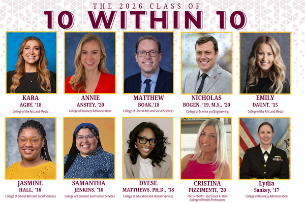 10 headshots in 2 rows of five showing individuals for the 10 within 10 program with text the 2026 Class of 10 Within 10.